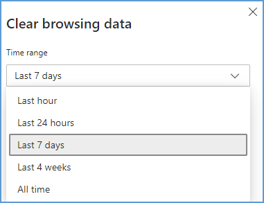 In the "Clear browsing data" window, choose a time range of at least 24 hours.