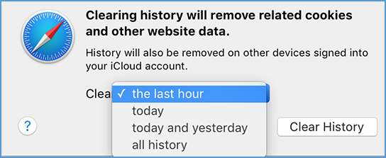 In the Clear dropdown, choose today, today and yesterday, or all history. Click the "Clear History" button.