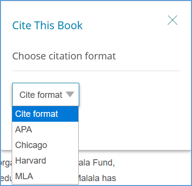 In the Cite Format dropdown menu, choose the citation format you need.