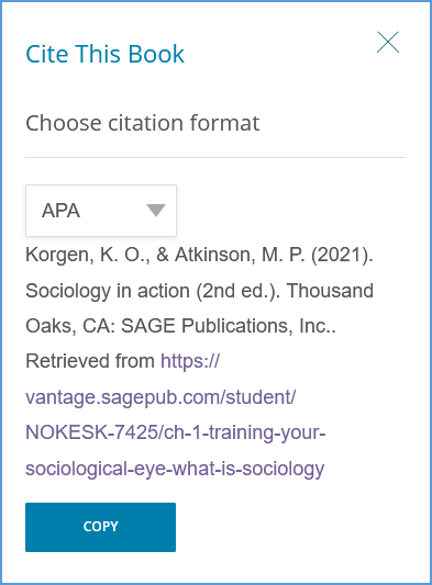 Once you choose a citation format, the citation will be created and you can copy and paste it where you need it.