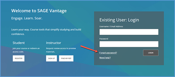 If you need to change or reset your password for vantage, visit the vantage login page and click "Forgot password?" to begin the process.