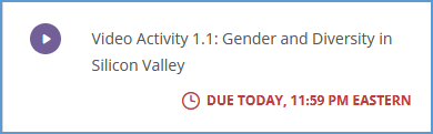 An activity with a pending due is marked with a "Due Today" or "Due Tomorrow" message in red in the "Activities in this Section" area of the sidebar.